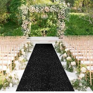 2ftx15ft Aisle Runner Rug for Party Black Sequin Carpet Runner Decor Shimmer